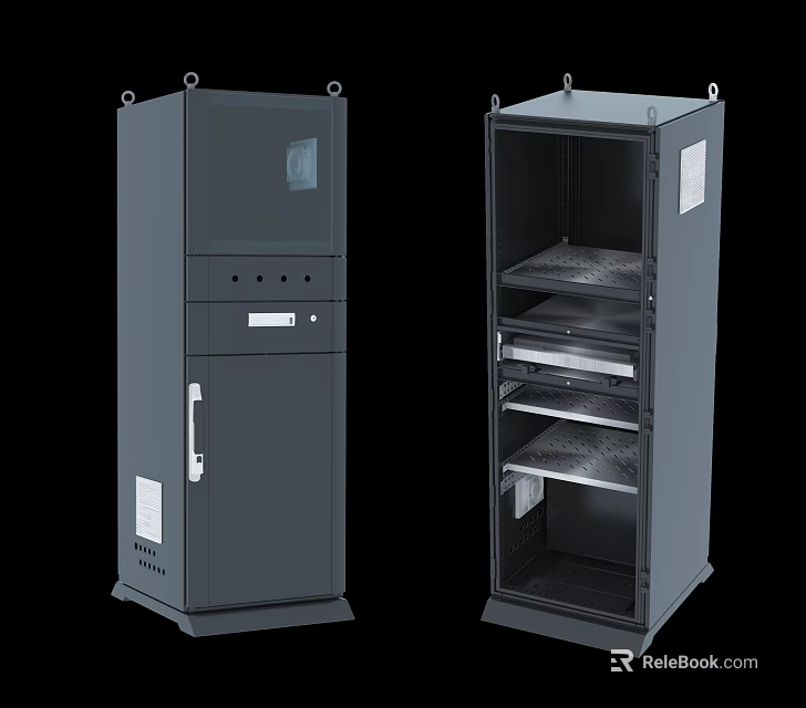Grey Kitchen Appliance Storage Cabinets With Closed And Open Design And Shelves 3d model 