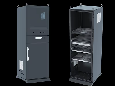 Grey Kitchen Appliance Storage Cabinets With Closed And Open Design And Shelves 3d model