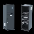 Grey Kitchen Appliance Storage Cabinets With Closed And Open Design And Shelves