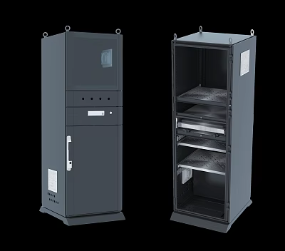 Grey Kitchen Appliance Storage Cabinets With Closed And Open Design And Shelves 3d model