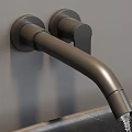 Stylish Wall Mounted Bronze Faucet With Water Flowing Into Modern Sink
