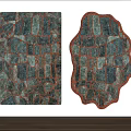 Unique Shaped Rugs with Green Textured Patterns and Orange Borders for Interior Design 3d model