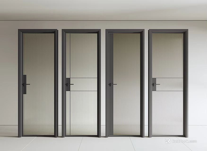 Four Modern Hinged Doors With Glass Panels And Black Frames For Interior Design 3d model