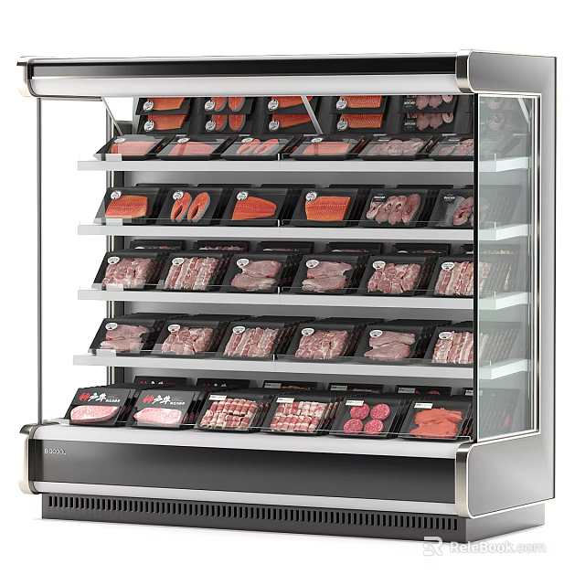 Commercial Display Freezer With Glass Door And Multiple Shelves For Meat Storage 3d model 