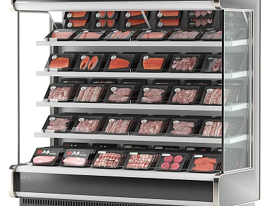 Commercial Display Freezer With Glass Door And Multiple Shelves For Meat Storage 3d model