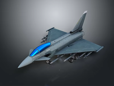 Streamlined Military Fighter Jet With Blue Canopy Gray Fuselage And Weapon Mounts 3d model