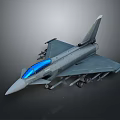Streamlined Military Fighter Jet With Blue Canopy Gray Fuselage And Weapon Mounts