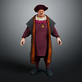 Medieval Style Game Movie Character in Purple Robe with Dark Cloak Golden Necklace and Hat