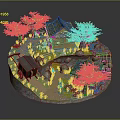 Scenic Japanese Traditional Landscape With Pink Cherry Blossom Trees Winding Pathway And Lush Green Grass