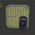Military Weapon Square Shaped Explosive Device With Yellow Dotted Pattern And Black Trigger Mechanism