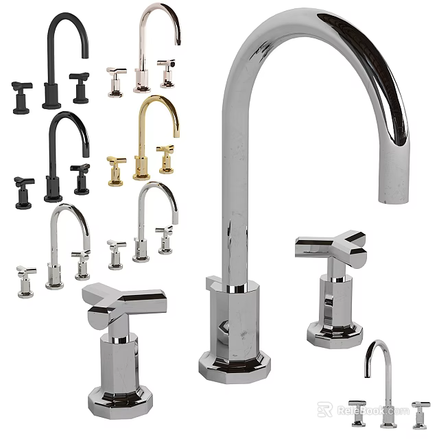 Various Styles and Colors of Modern Bathroom and Kitchen Faucets Design 3d model 