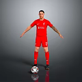 Man In Red Liverpool Football Jersey Number 2 Standing With Soccer Ball On Grey Background