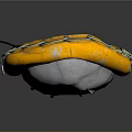 Yellow Inflatable Boat with Gray Floor Black Oar and Yellow Buoyant Rings