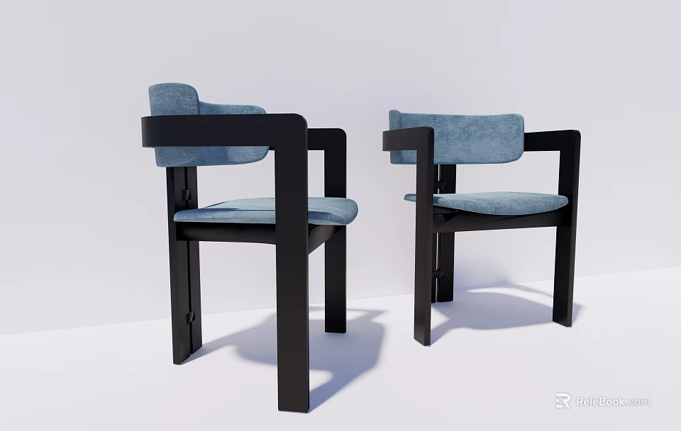 Modern Minimalist Dining Chairs With Blue Upholstered Seat And Black Frame 3d model 