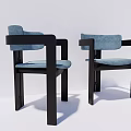 Modern Minimalist Dining Chairs With Blue Upholstered Seat And Black Frame