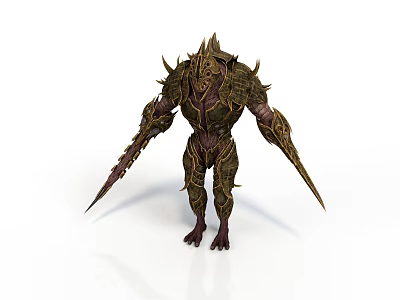 Armored Mythical Creature With Spiked Exoskeleton And Clawed Limbs In Standing Pose 3d model