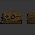 Brown Burlap Sandbags Stacked And Piled For Flood Control Applications