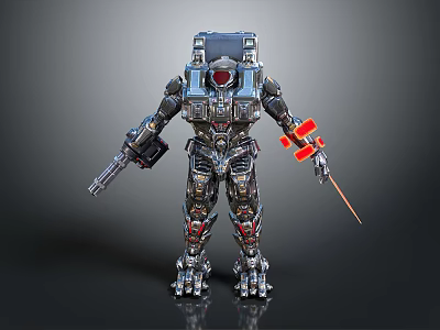 Modern Household Robot With Metallic Armor Red Accents And Functional Tools 3d model