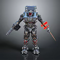 Modern Household Robot With Metallic Armor Red Accents And Functional Tools 3d model