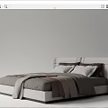 Modern Double Bed With Gray Bedding Striped Blanket And Upholstered Headboard 3d model