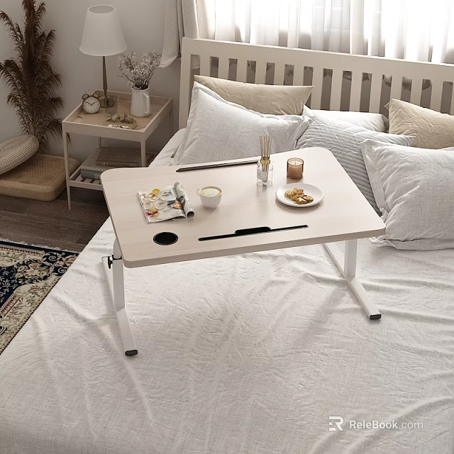 Adjustable Functional Desk on Bed with Magazines Cup Plate and Soft Pillows 3d model 