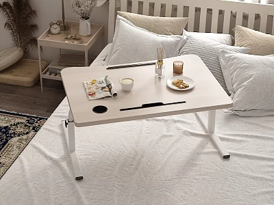 Adjustable Functional Desk on Bed with Magazines Cup Plate and Soft Pillows 3d model