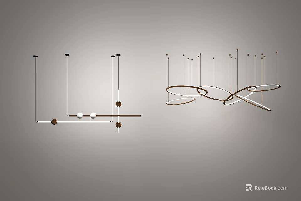 Modern Pendant Lights With Linear Structures And Curved Rings Modern Interior Design 3d model