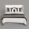 Elegant Double Bed with White Headboard Soft Pillows and Brown Blanket 3d model