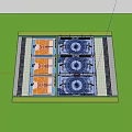 Aerial View Of Multiple Basketball Courts With Colorful Surfaces And Bleachers 3d model