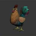 Colorful Cartoon Style Rooster With Red Comb Orange Body And Blue Green Vibrant Tail Feathers