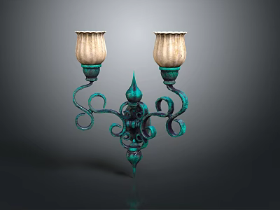 Vintage Style Wall Sconce With Two Glass Shades And Ornate Metal Frame 3d model