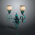 Vintage Style Wall Sconce With Two Glass Shades And Ornate Metal Frame