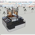 Open Display Counter with Hanging Meat and Fresh Dishes on Metal Rack and Glass Counter
