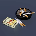 Camel Cigarette Pack With Ashtray And Scattered Cigarettes On Dark Background 3d model