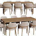 Modern Dining Table Set With Wooden Tabletop And Light Colored Fabric Chairs 3d model
