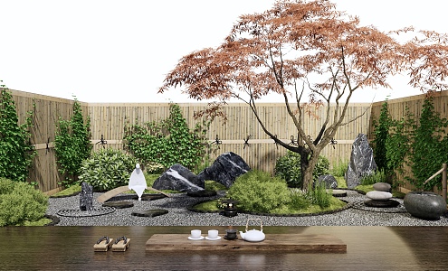 Japanese-style Courtyard Dead Rock Courtyard Landscape 3d model