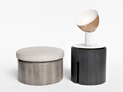 Light And Dark Gray Sofa Stools With Upholstered Seat Wooden Body And Round White Top 3d model