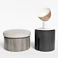 Light And Dark Gray Sofa Stools With Upholstered Seat Wooden Body And Round White Top
