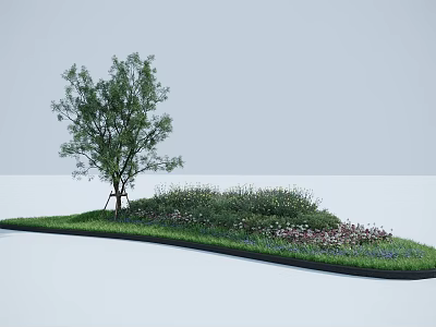 Garden Plant Combination Featuring a Tree and Low Growing Flowers in Green Grassy Area 3d model