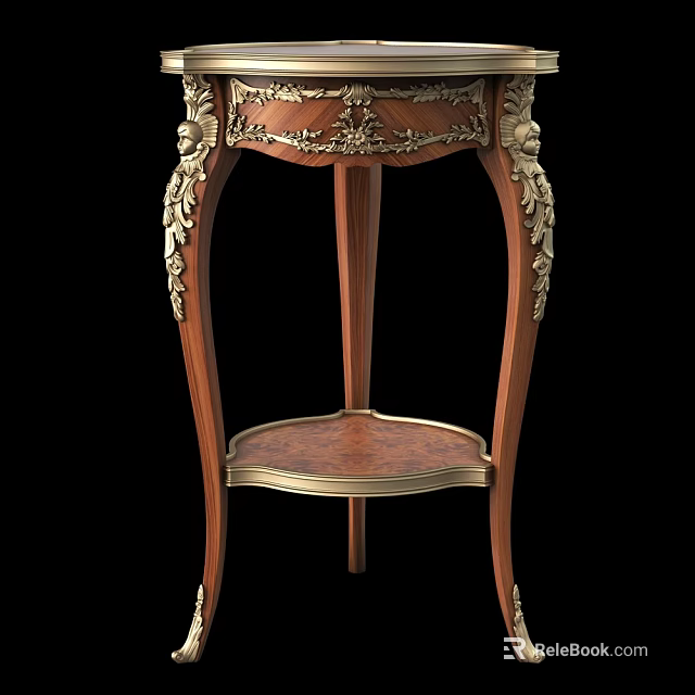 Classic Wooden Side Table With Intricate Carvings And Gold Accents On Elegant Legs 3d model 