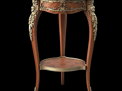 Classic Wooden Side Table With Intricate Carvings And Gold Accents On Elegant Legs 3d model