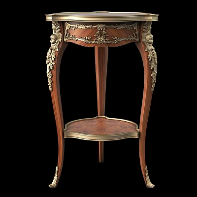 Classic Wooden Side Table With Intricate Carvings And Gold Accents On Elegant Legs 3d model