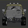 Yellow Vintage Pickup Truck With Orange Stripes Roof Rack And Off Road Tires