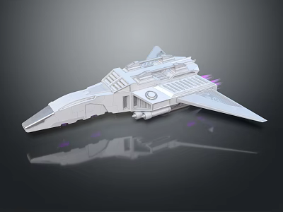 Futuristic Sci Fi Spaceship 3D Model With Silver Body Purple Engines And Aerodynamic Design 3d model