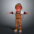 Cartoon Monkey Character Wearing Brown Overalls White T-Shirt and Cap with Arms Outstretched