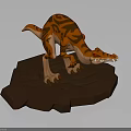 3D Character Dinosaur Model With Orange Brown Skin Sharp Teeth Standing On Rock Platform 3d model