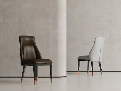 Modern Leather Dining Chairs In Brown And White With Black And Copper Legs 3d model