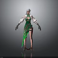 Child Character In Green And White Decorative Outfit With Blue White Hair And Long Boots