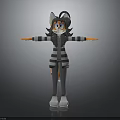 Anthropomorphic Cat Character In Striped Outfit Arms Outstretched 3D Model Gray Background