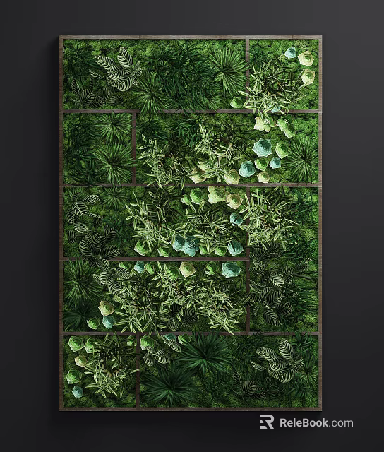 Lush Green Plant Wall With Diverse Foliage For Indoor Decorative Design And Natural Ambiance 3d model 